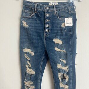 We The Free Free People Sabrina Skinny Distressed Blue Denim Stretch Jeans NWT